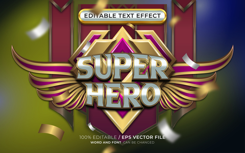 Editable super hero text effect with winged emblem vector