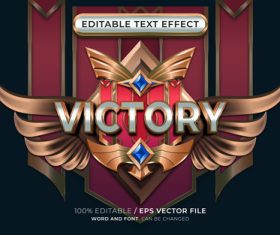 Editable victory text effect with winged emblem vector