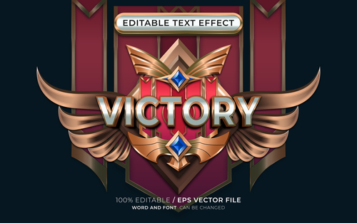Editable victory text effect with winged emblem vector