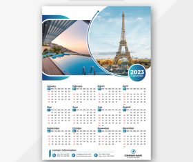 Eiffel tower background 2023 calendar vector