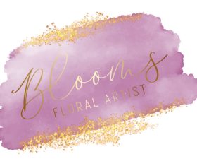 Elegant watercolour logo with gold glitter elements vector