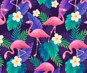 Flamingo and plant seamless background vector