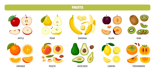 Fruits sliced set vector