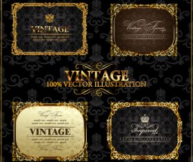 Gold frames and decor labels on black background vector