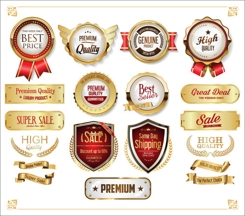 Golden badges and labels design vector