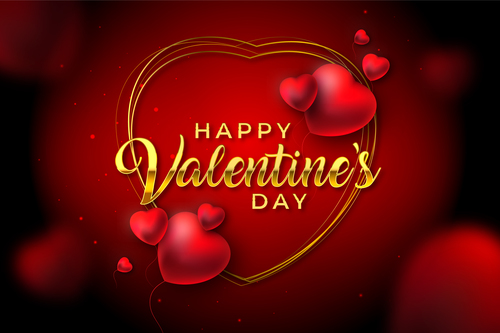 Golden text with red hearts valentines day vector
