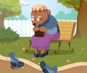 Grandma vector who watched the bird eat food