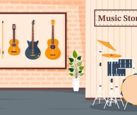 Guitar violin drum and other musical equipment vector