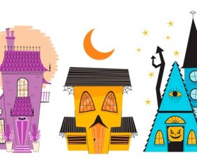 Hand drawn flat halloween haunted houses collection vector