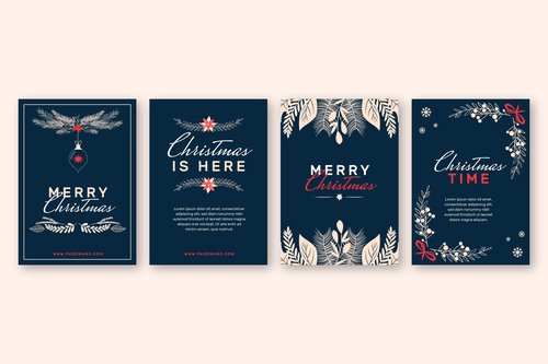 Hand drawn flat ornamental christmas cards collection vector