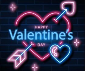 Happy Valentine’s Day neon background vector