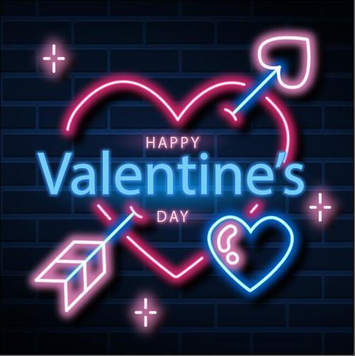 Happy Valentine's Day neon background vector