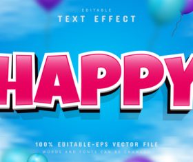 Happy text editable text effect cartoon style vector