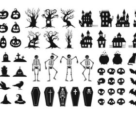 Horror silhouettes scary halloween decor vector set