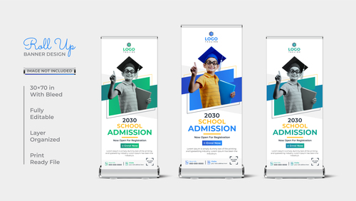 Kids school admission rollup banner vector