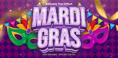 Mardi gras editable text effect vector