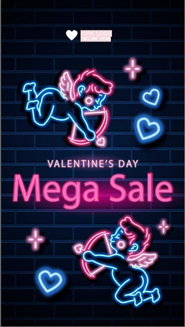 Mega sale valentines day sales background vector