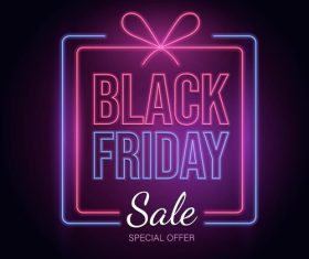 Modern neon black friday vector banner template with text special