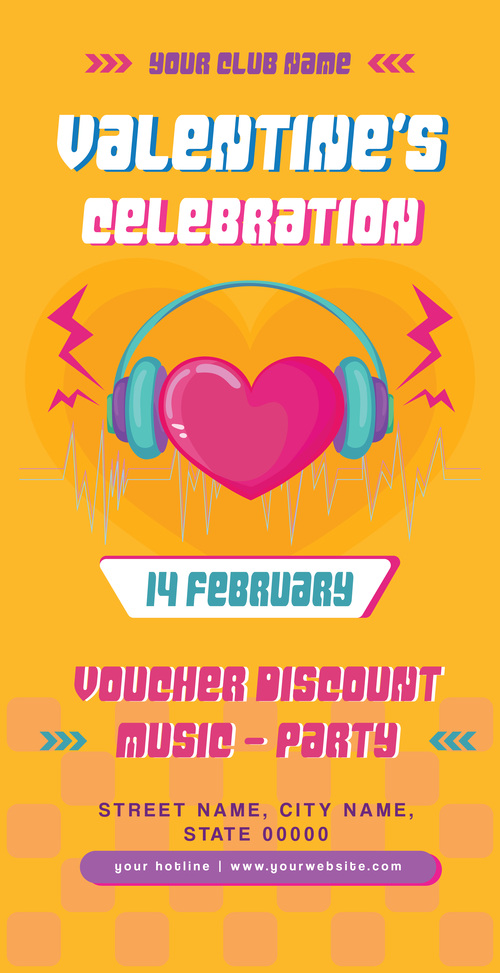 Music roll up valentines day flyer vector