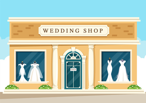 Outside view of wedding dress shop vector