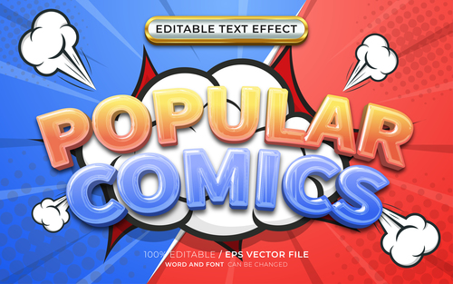 Popular comics 3d editable text effect vector