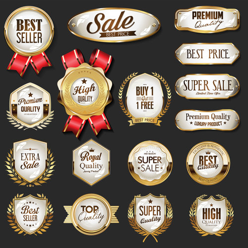 Premium sale golden badges and labels collection vector