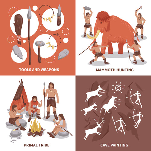 Primal tribe people concept icons vector