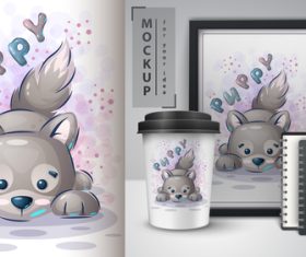 Puppy dog poster and merchandising vector