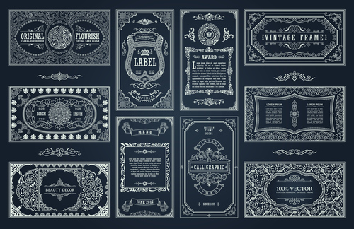 Retro cards and calligraphic frames design vector