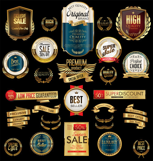 Retro golden sale labels design vector