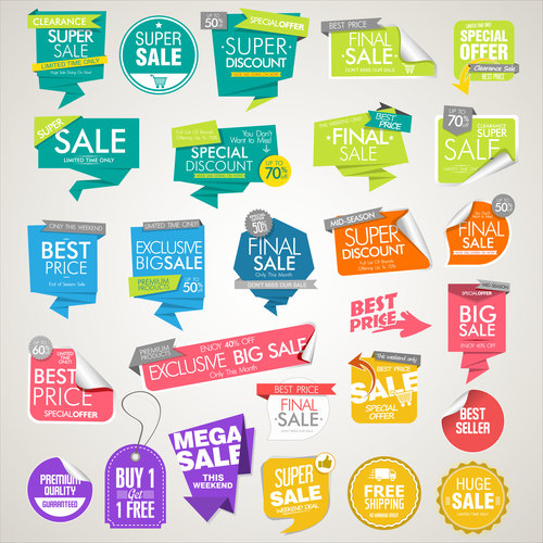 Sale banners and labels colorful collection vector