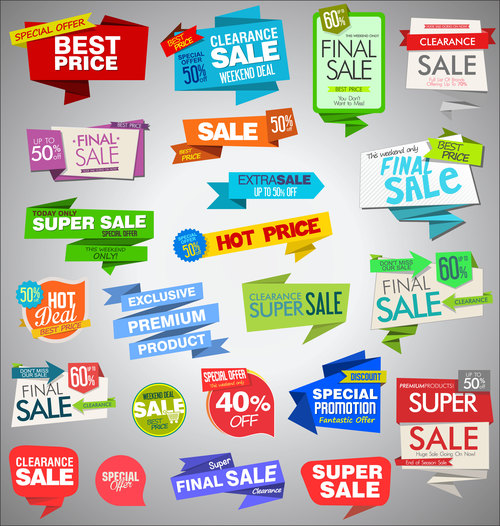Sale origami banners and labels vector