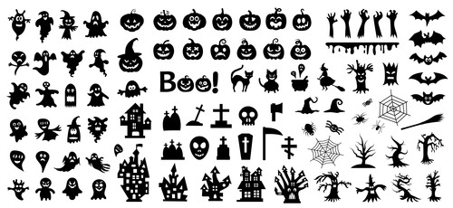 Set silhouettes halloween white background vector