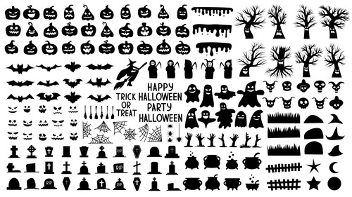 Silhouettes halloween with creepy pumpkins scary trees vector