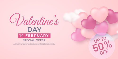 Social media website with sweet hearts balloons valentines day sale vector