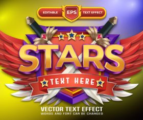 Stars 3d game logo with editable text effect vector