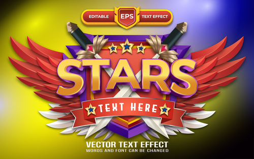 Stars 3d game logo with editable text effect vector