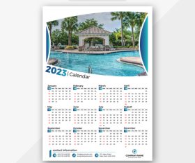 Swimming pool background 2023 calendar vector