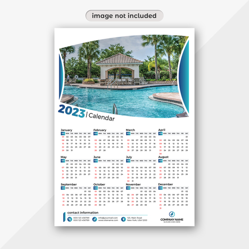 Swimming pool background 2023 calendar vector
