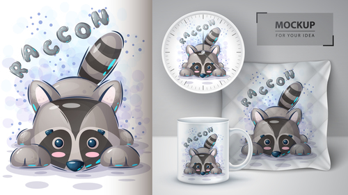 Teddy raccoon illustration and merchandising vector