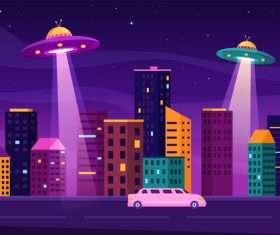 The illustration vector of two UFO over the city