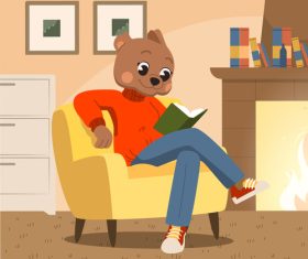 The young bear vector who reads a book