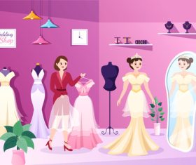Try on wedding dress illustration vector