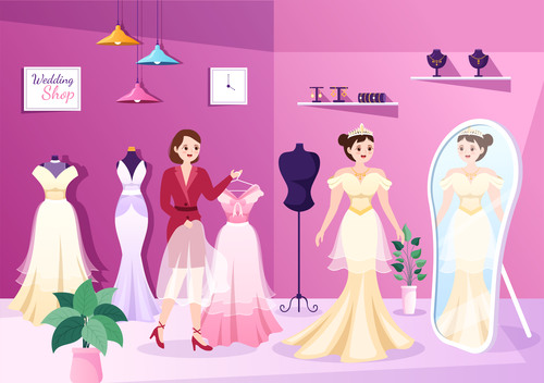 Try on wedding dress illustration vector