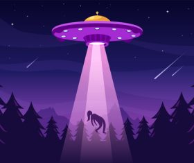 UFO captures human illustration vector in the forest