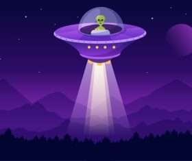 UFO illustration vector over deep forest