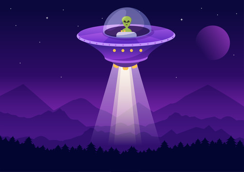 UFO illustration vector over deep forest