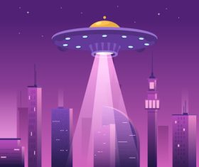 UFO illustration vector over the city