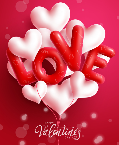 Valentine day background with hearts balloons vector