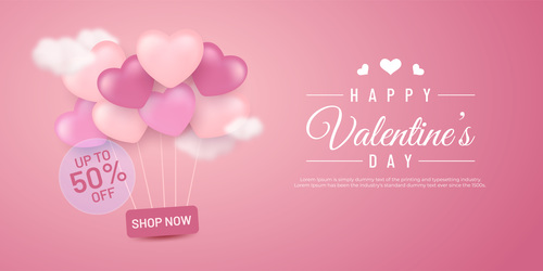Valentines day sale promo background with 3d love background vector